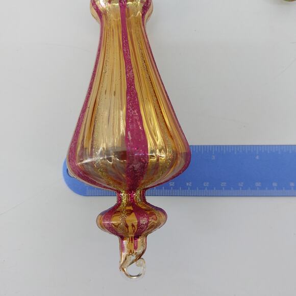 (3) Vtg Art Blown Glass Drop Christmas Ornament Pink Green - Picture 5 of 16